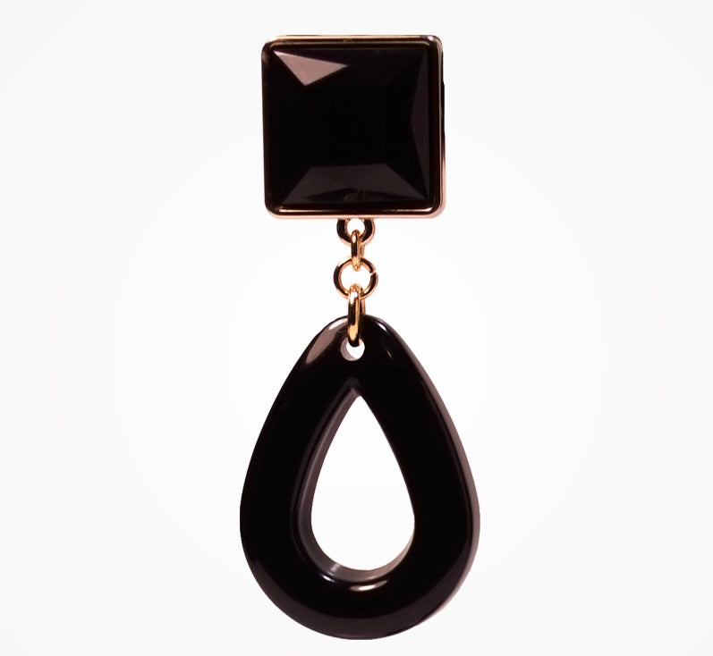 Square rhinestone earrings with black acrylic link