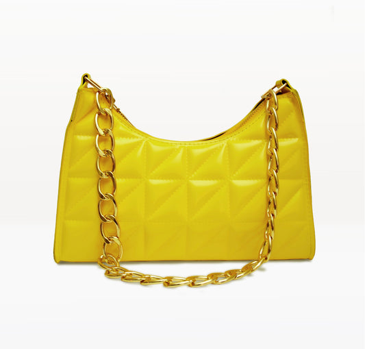 Väska Gul konstläder bred guldkedja