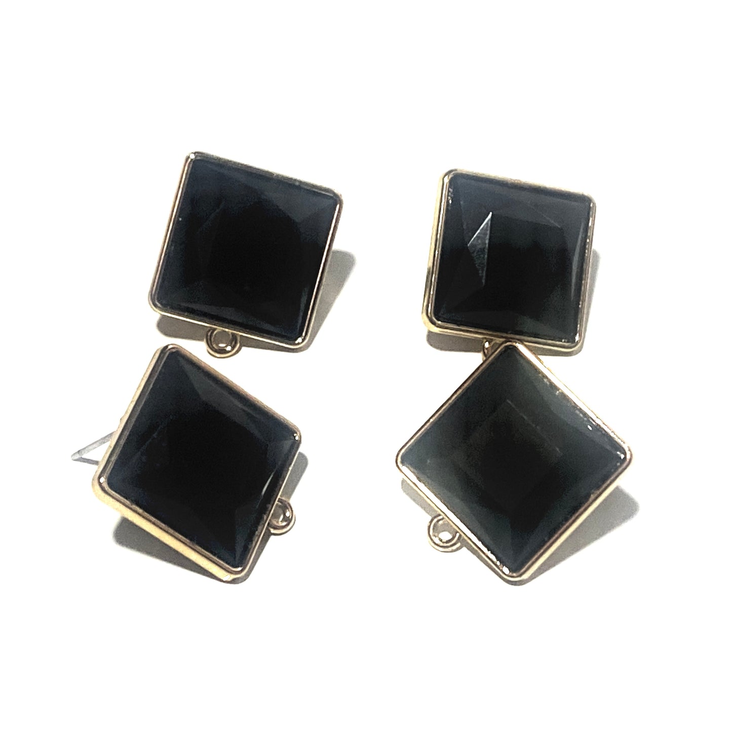 Earrings gold plated metal with faceted black rhinestone stone