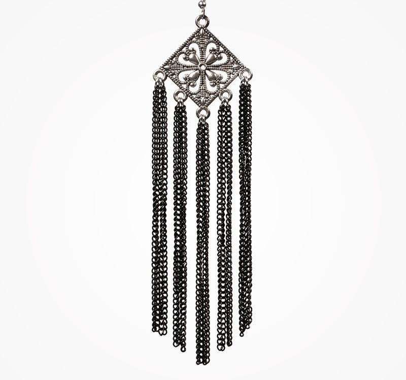 Tribal link earrings with black chains