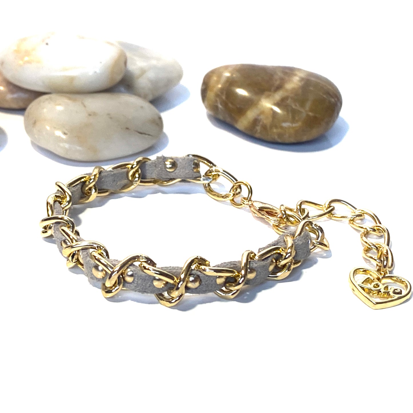 Armband Ljusguld kedja mocka band