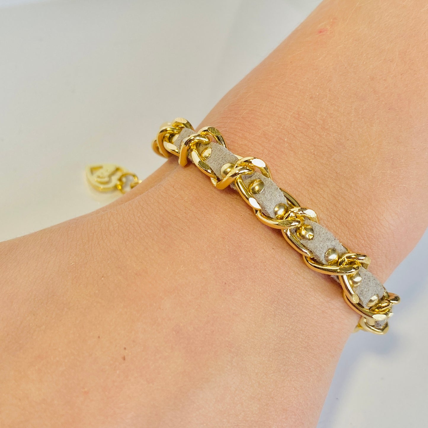 Armband Ljusguld kedja mocka band