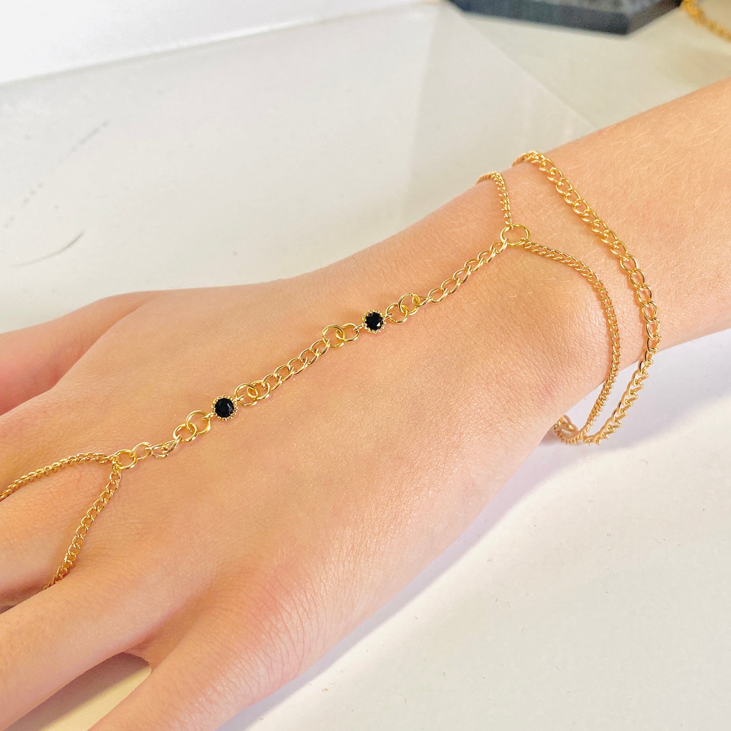 Armband guld kedjor med cubic zirconia länkar