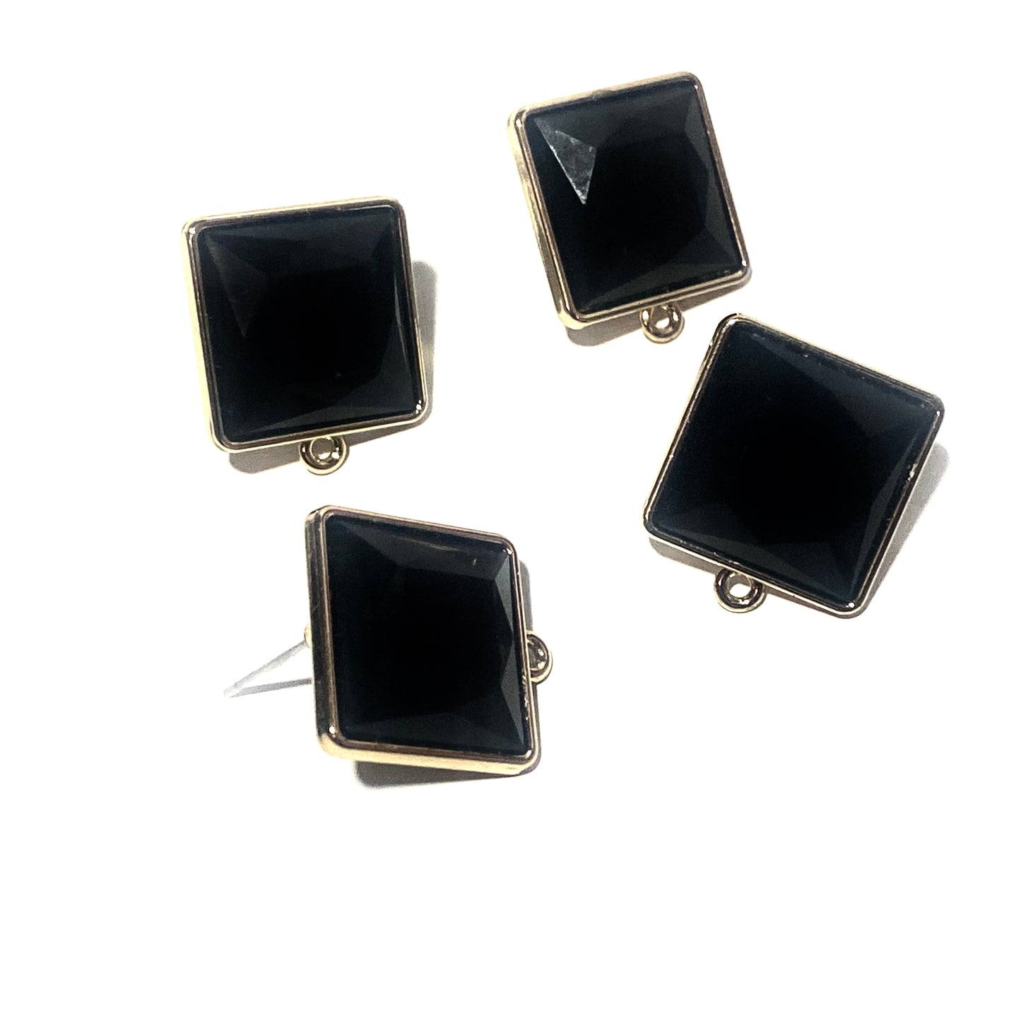 Earrings gold plated metal with faceted black rhinestone stone