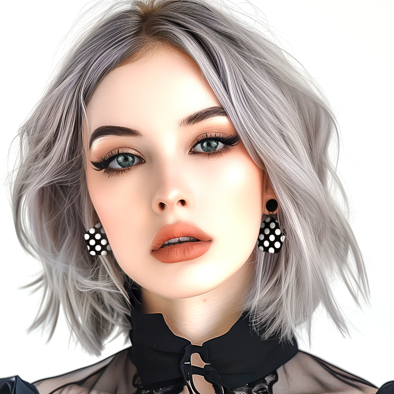 Earrings black with white dots