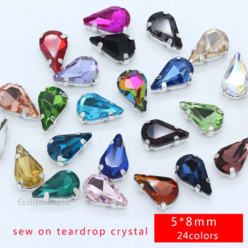 Droppformade strass stenar man syr fast