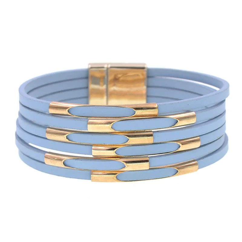 Läderarmband med guld metall och snaplock lås