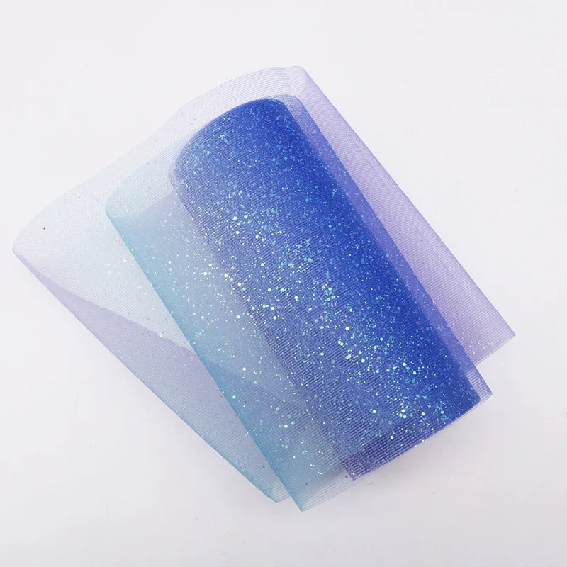 Tyll tyg regnbågsfärger med glitter