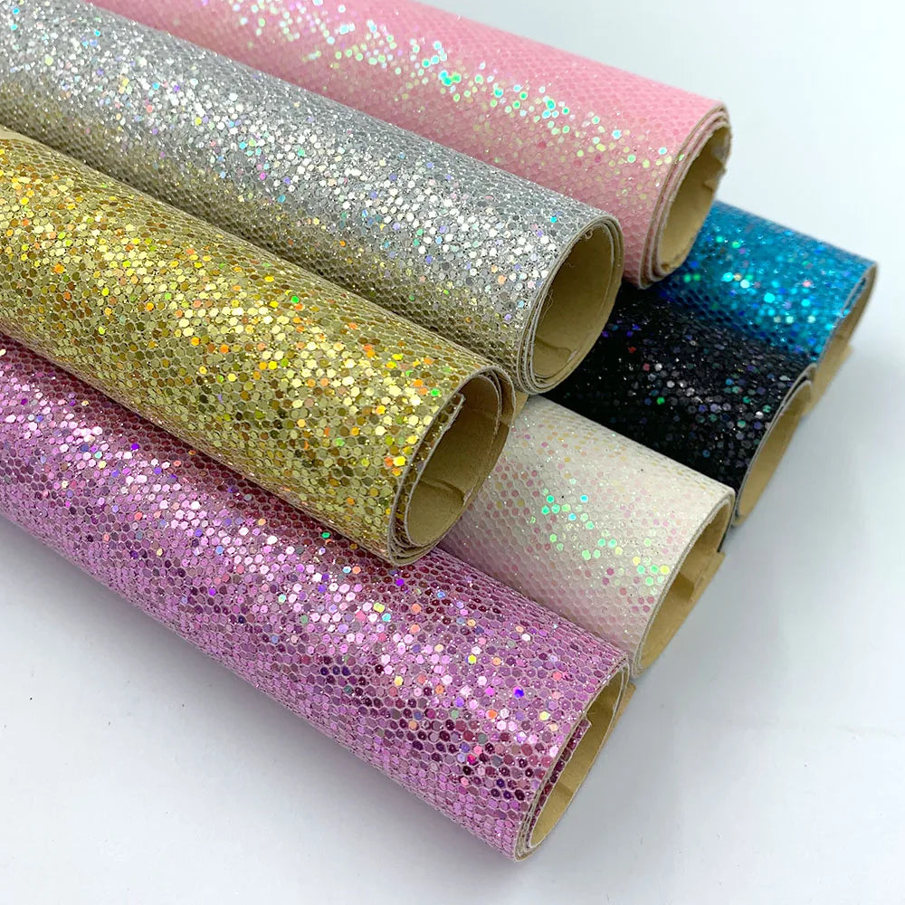 Leather fabric with glitter in different colors