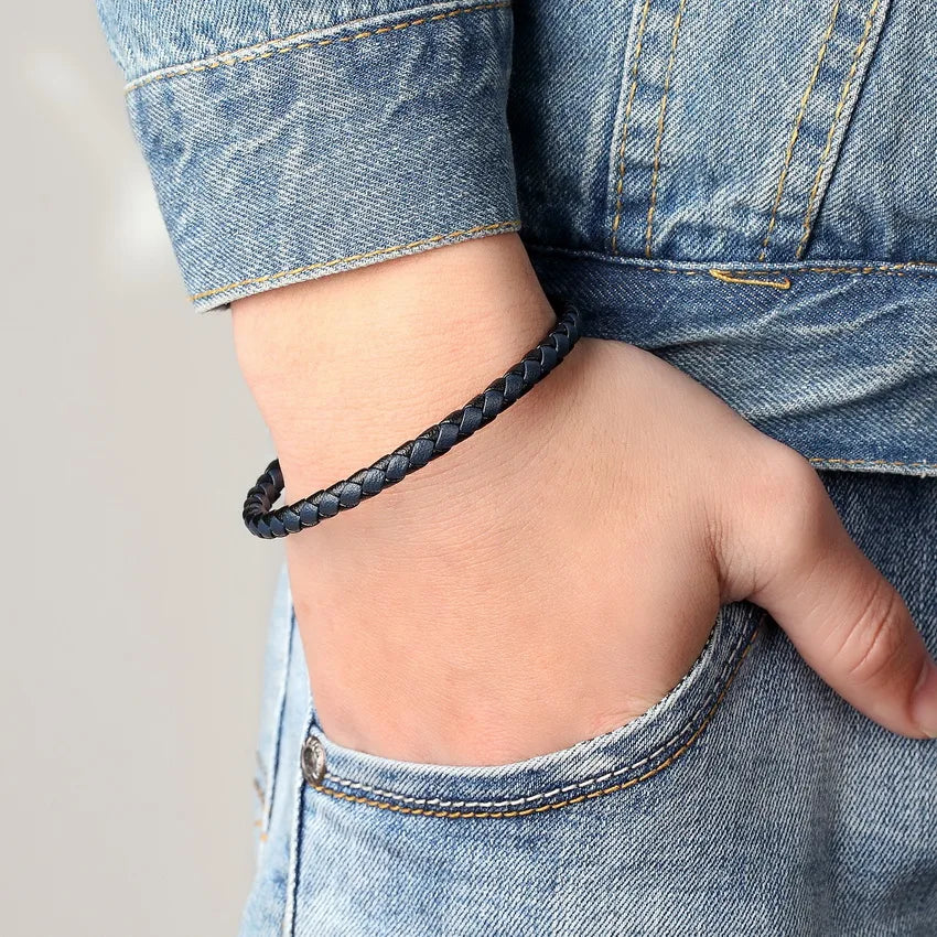 Flätad läder armband metall lås