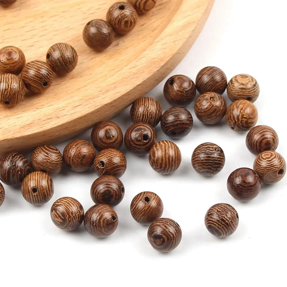 Brown Patterned Wooden Beads 6mm 8mm