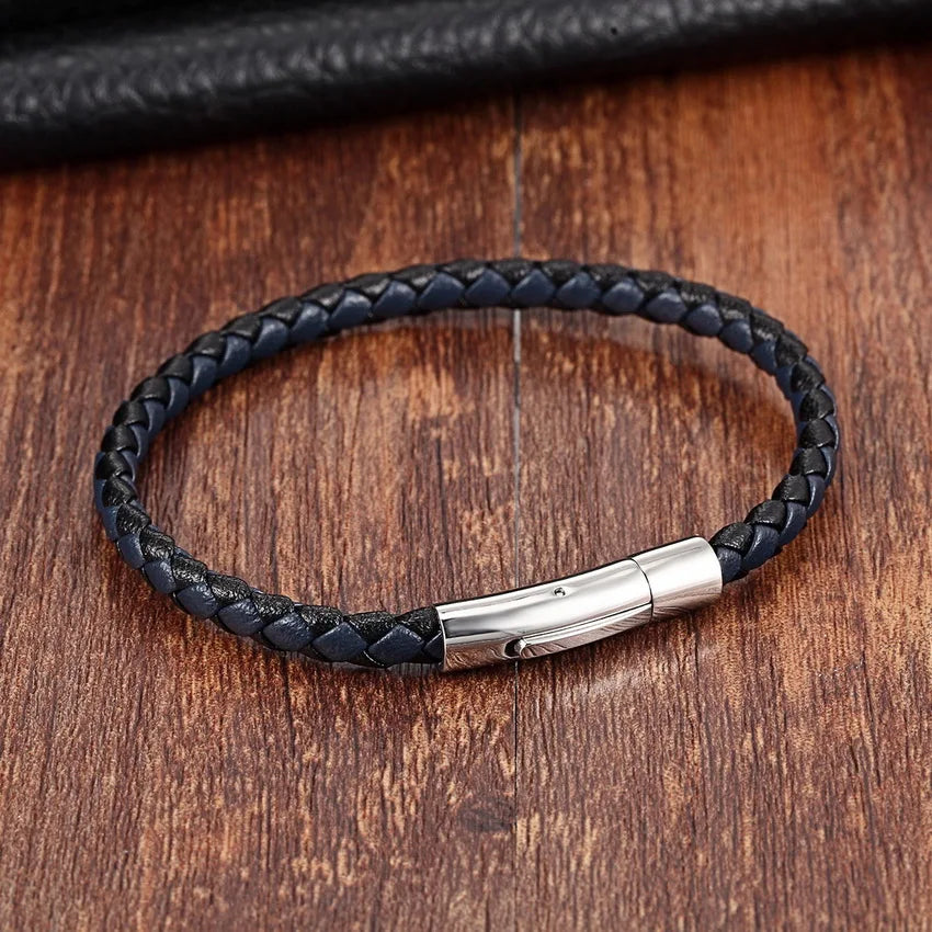 Flätad läder armband metall lås
