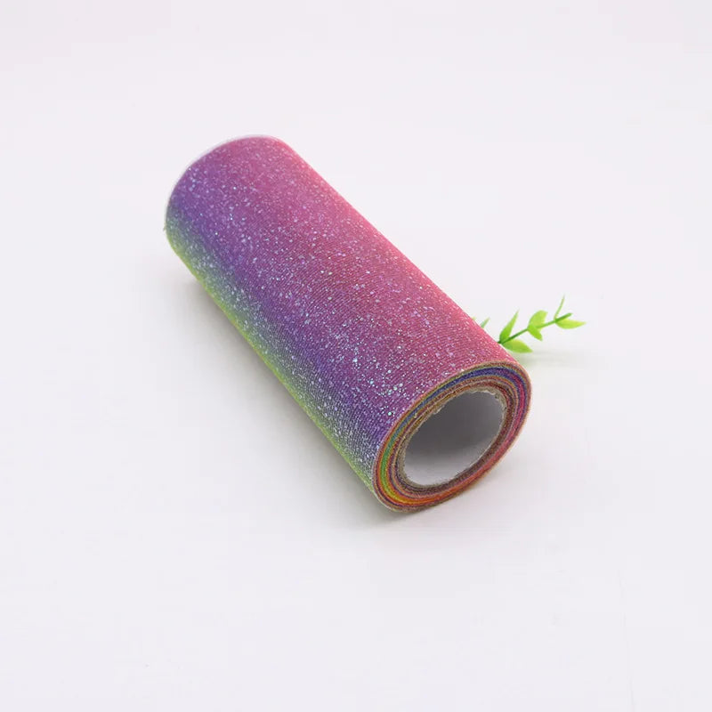 Tyll tyg regnbågsfärger med glitter