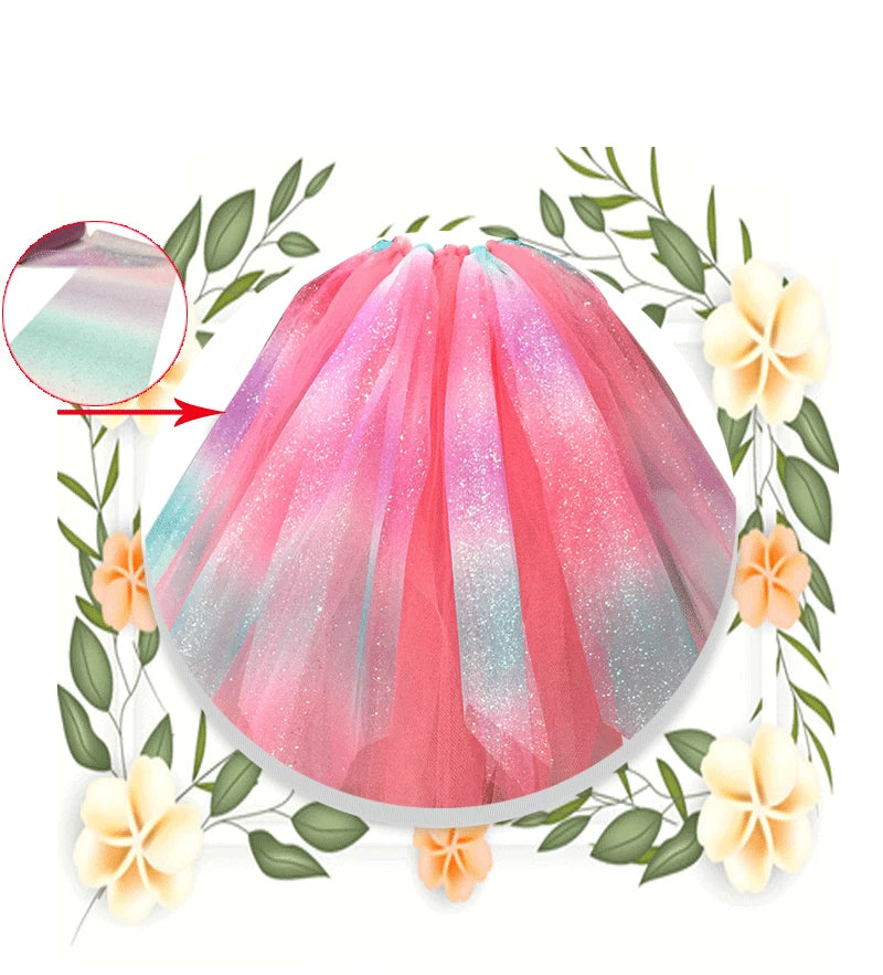 Tyll tyg regnbågsfärger med glitter