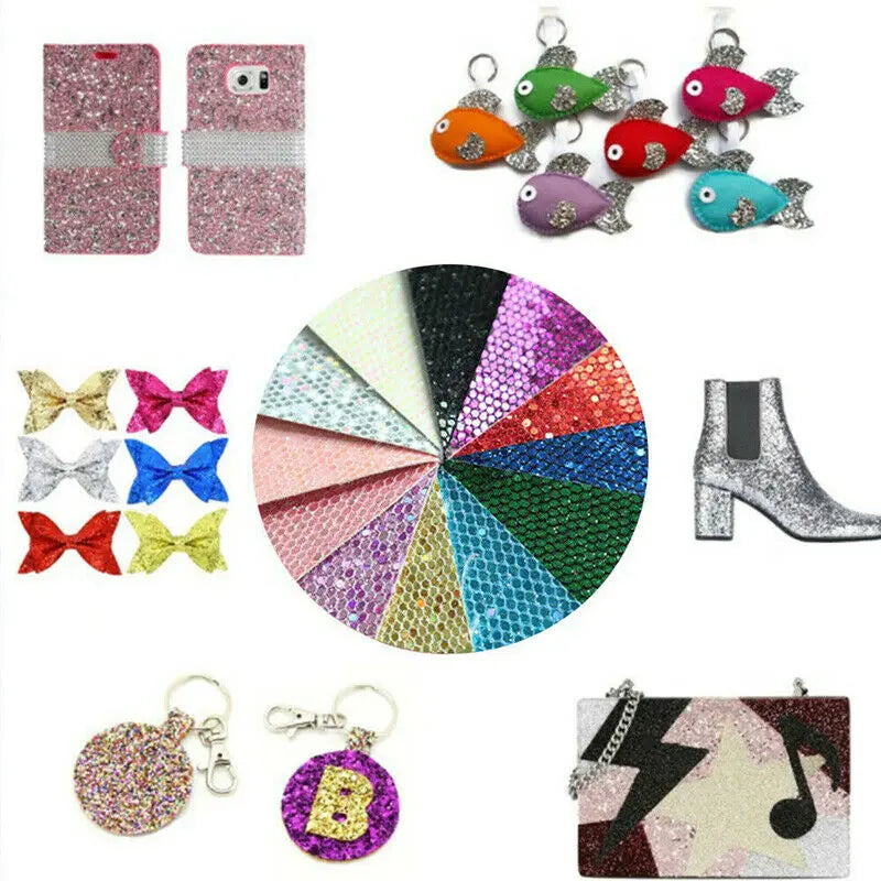 Leather fabric with glitter in different colors