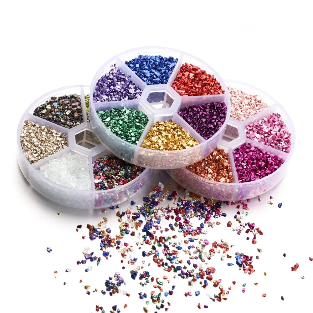 Broken glass decoration in different colors