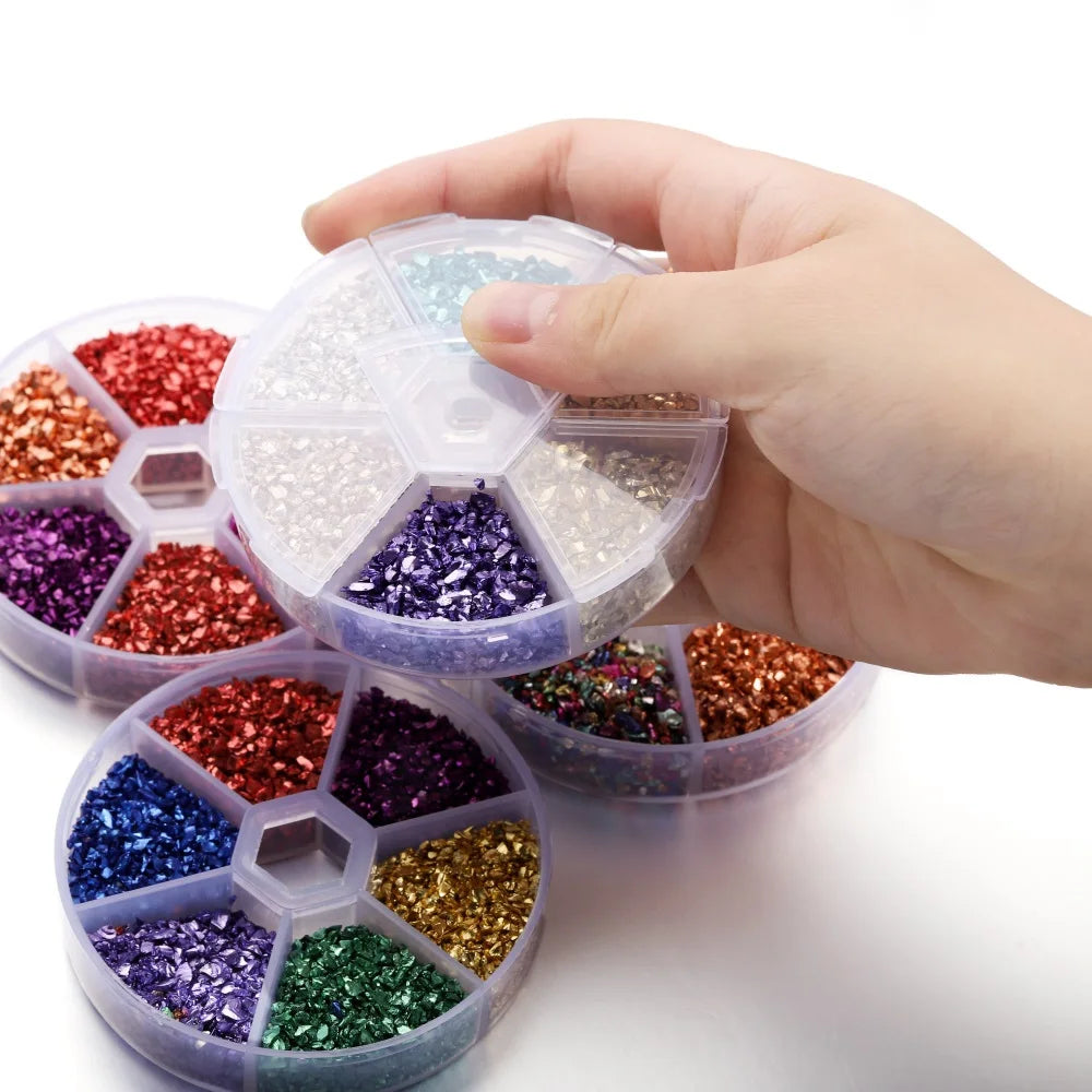 Broken glass decoration in different colors