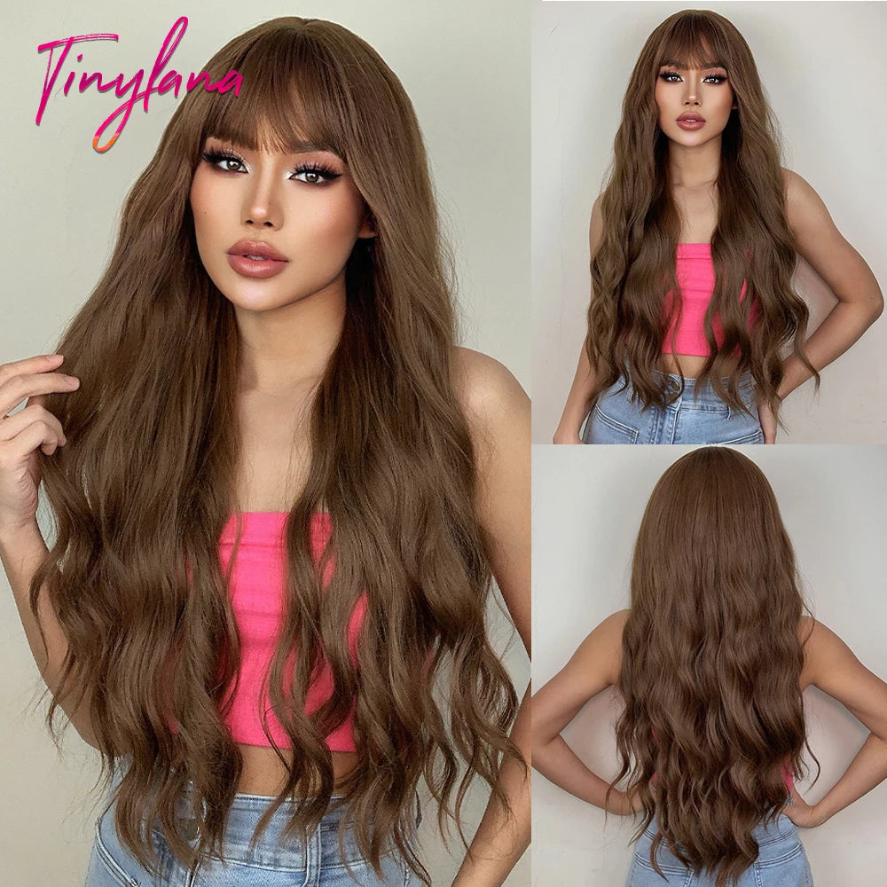 Wig with long hair bangs and big curls