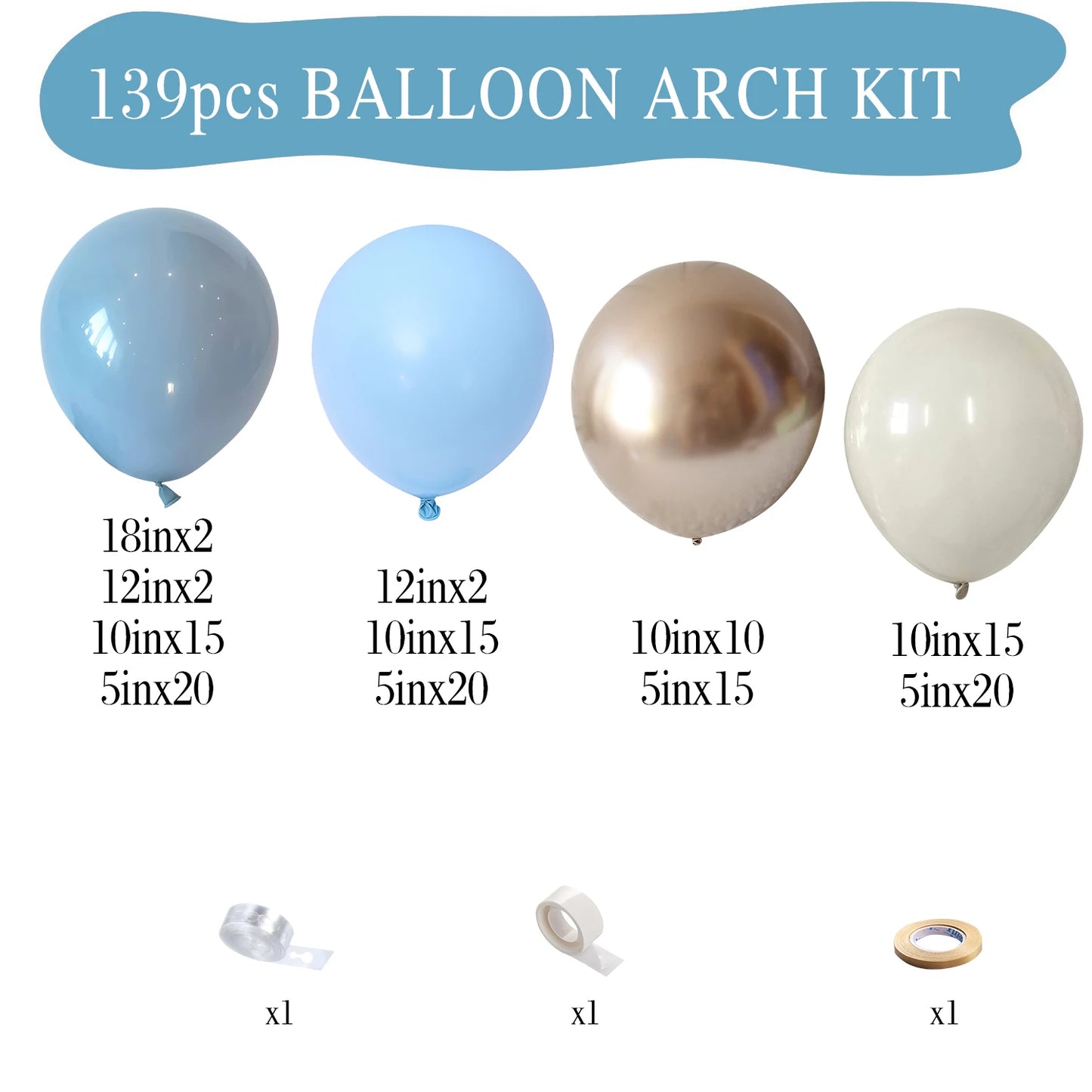 Ballong paket 136st i Blå vit och ivory