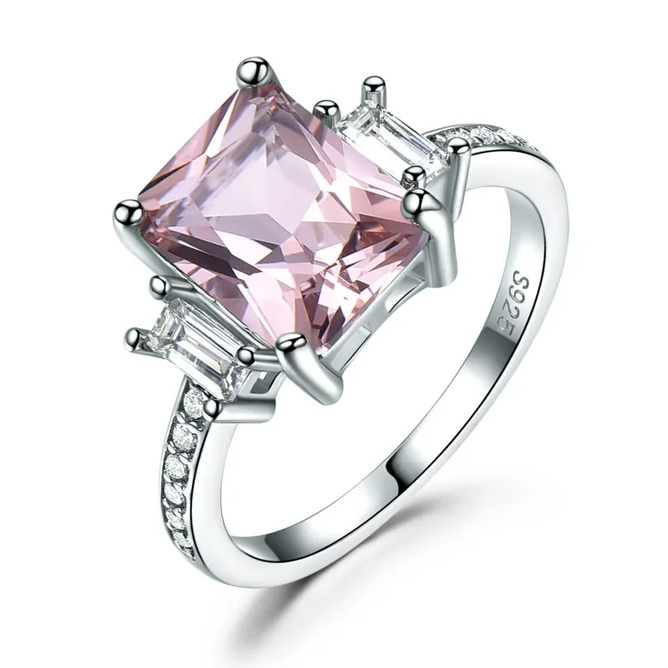 Exklusiv ring äkta silver med rosa ädelsten Morganite