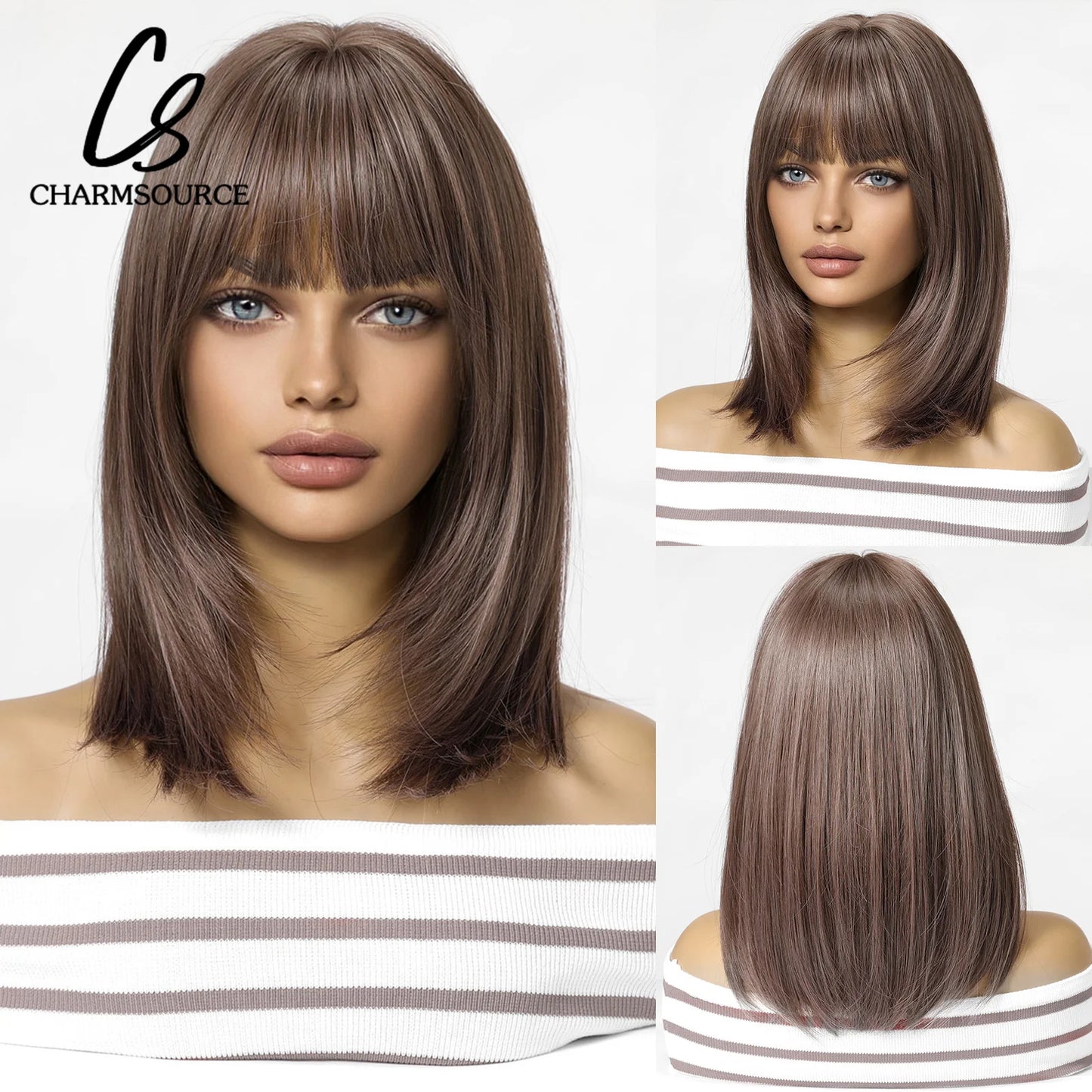 Wig with straight medium-length hair