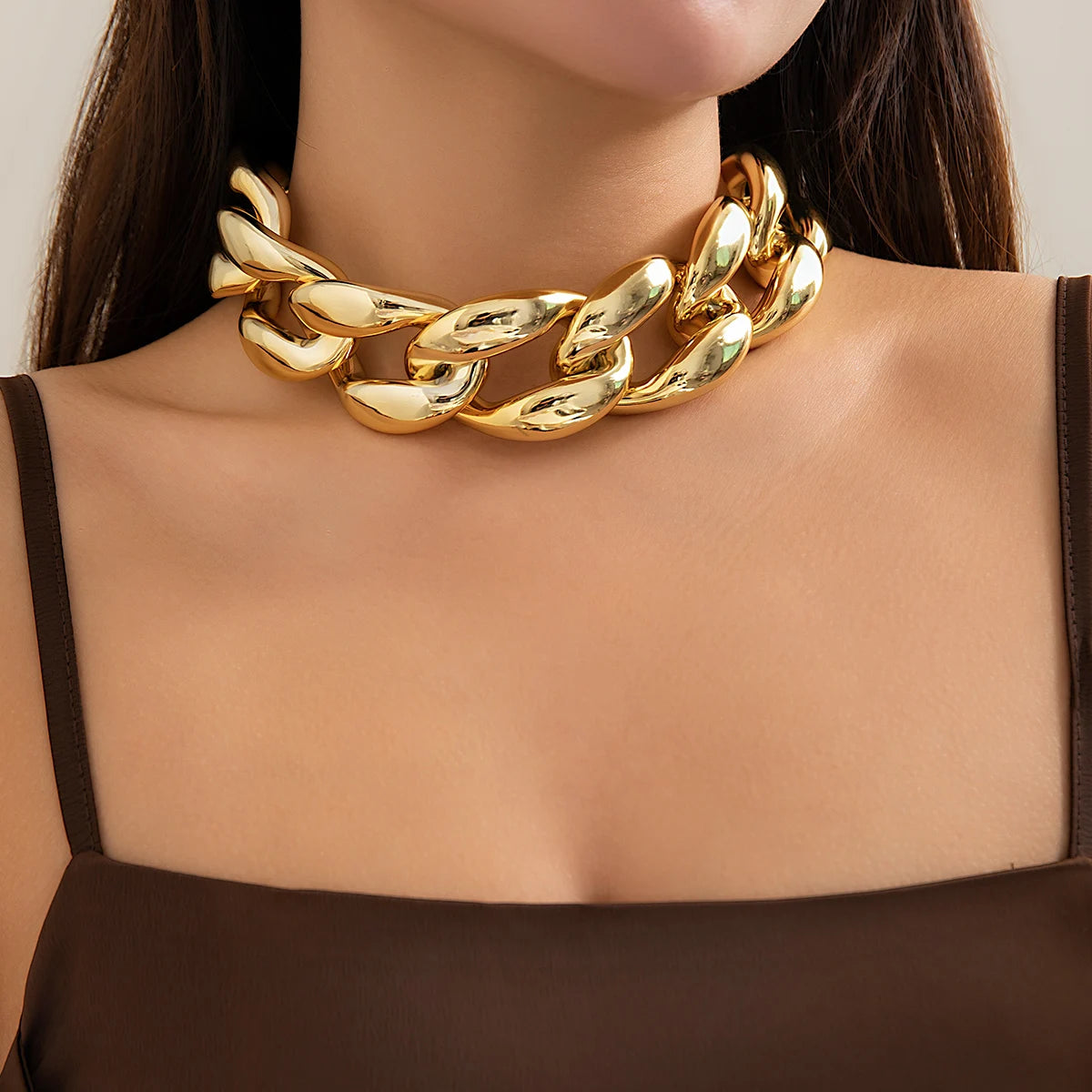 Large wide light gold acrylic chain