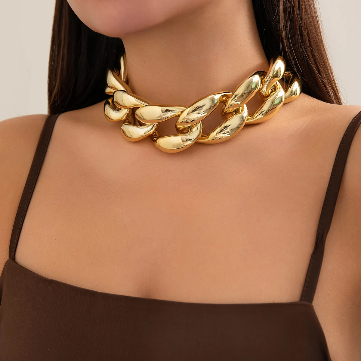Large wide light gold acrylic chain
