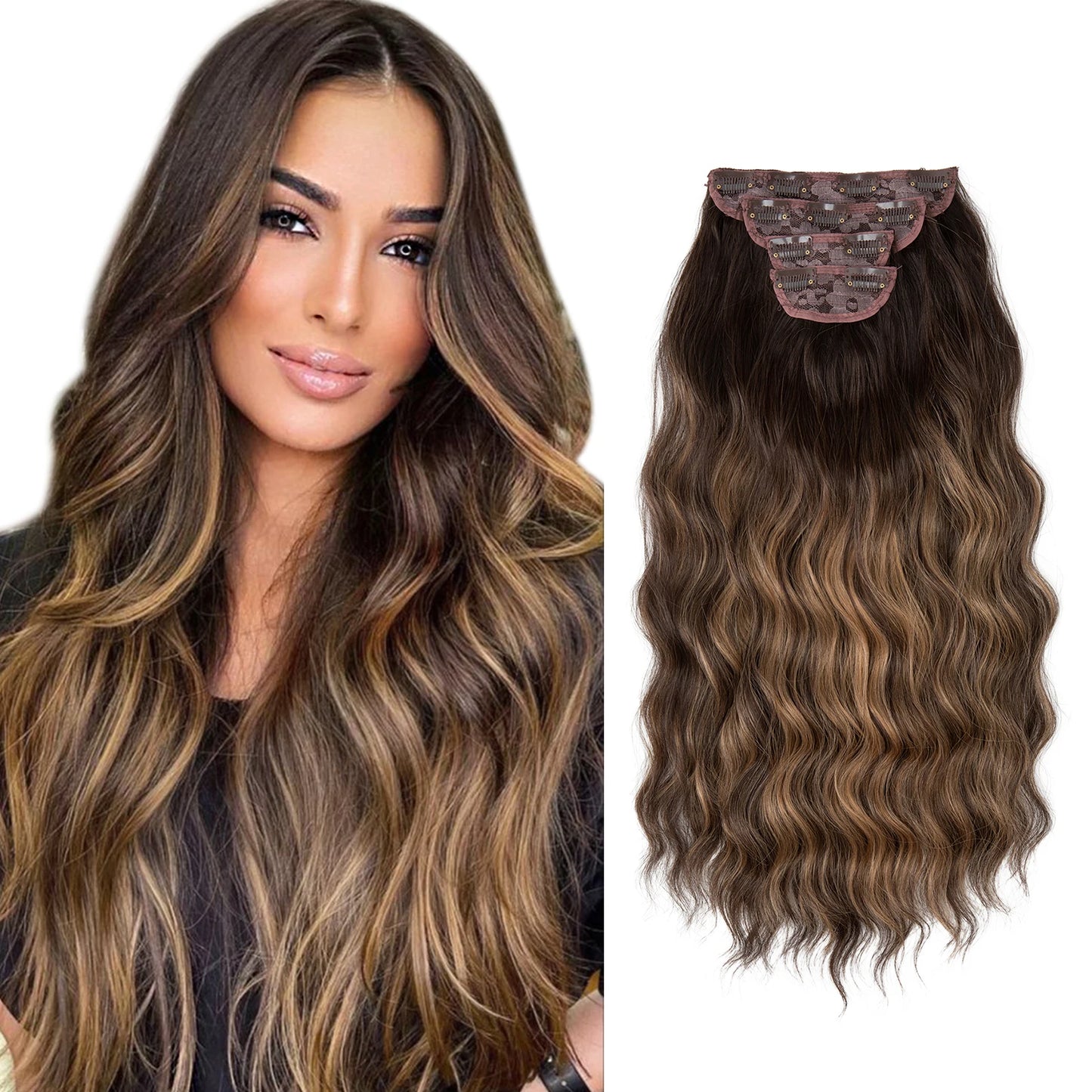 Wavy hair extensions with clips
