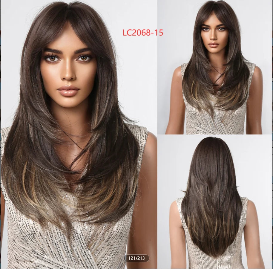 Wig with straight medium-length hair