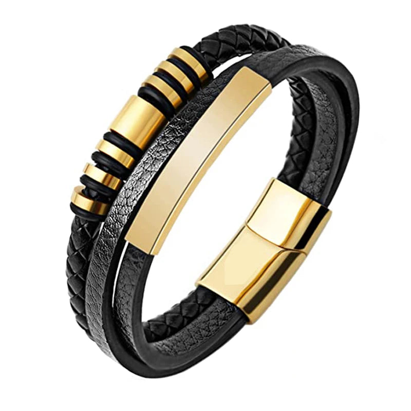 Armband svart läder med guld detaljer