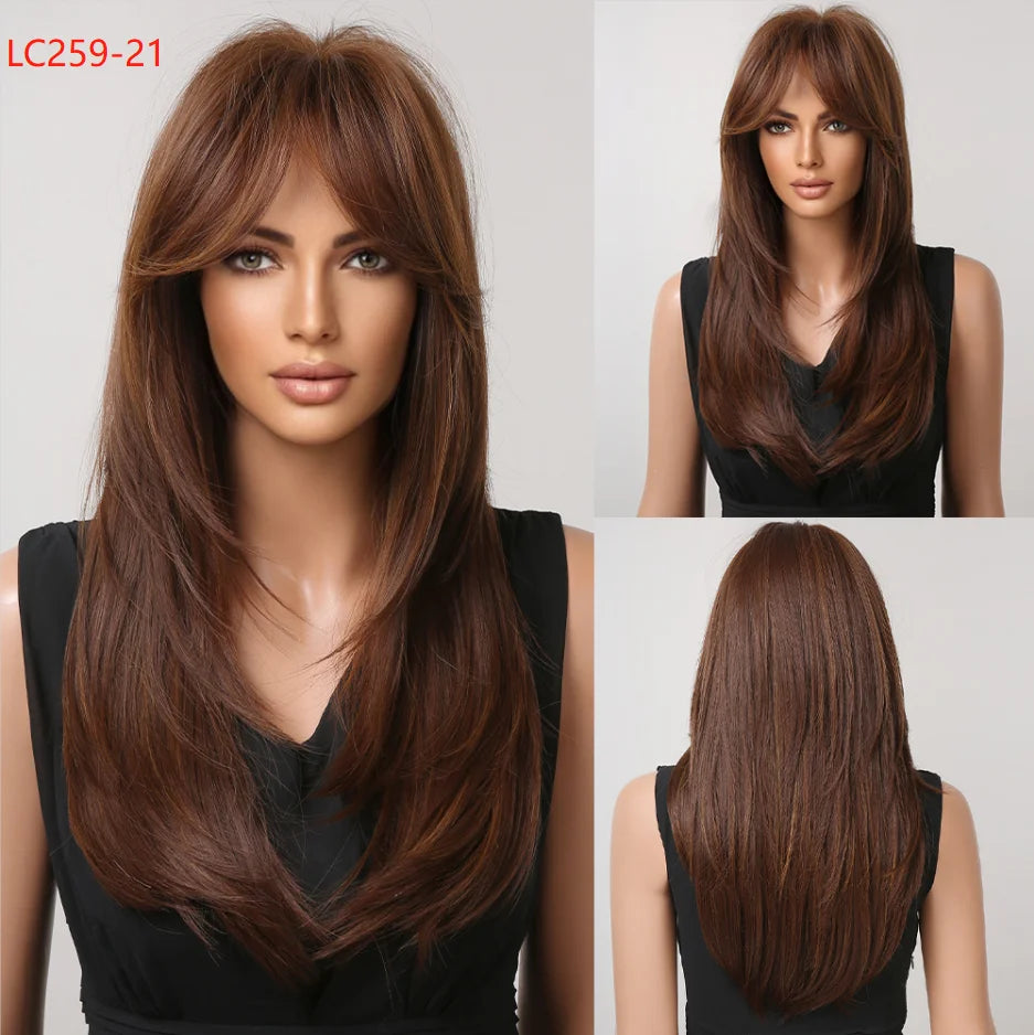 Wig with straight medium-length hair