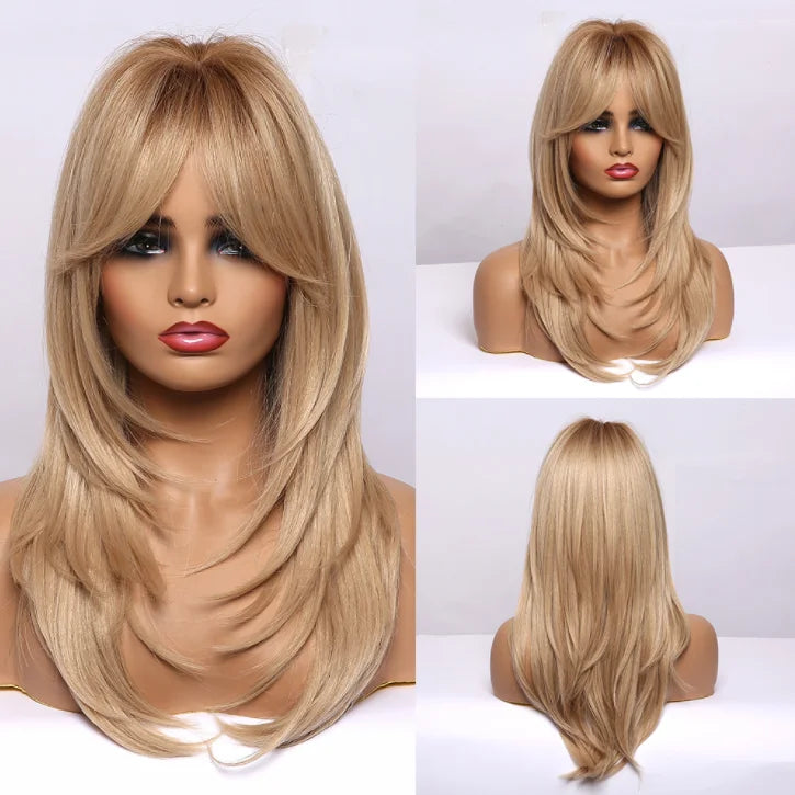 Wig with straight medium-length hair