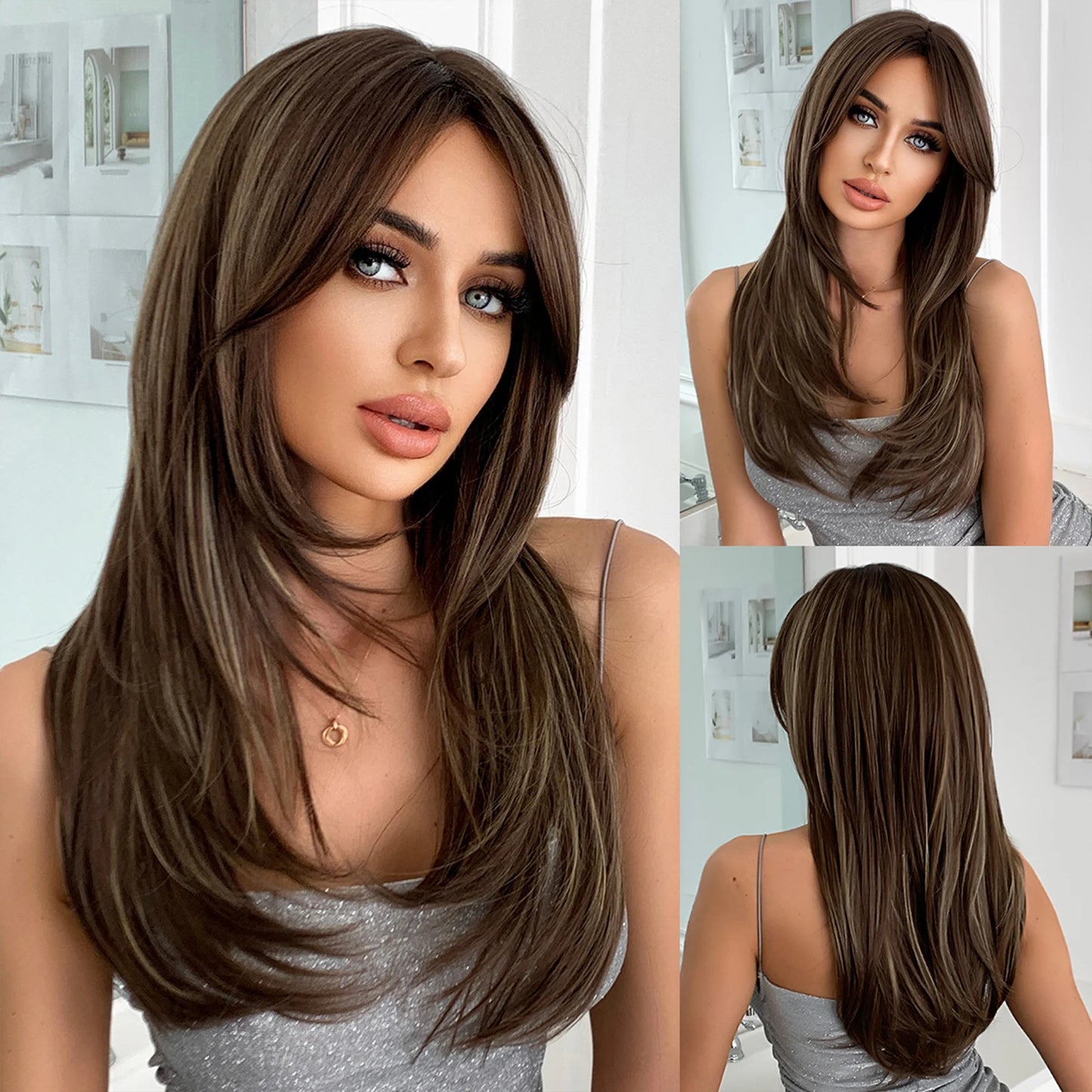 Wig with straight medium-length hair