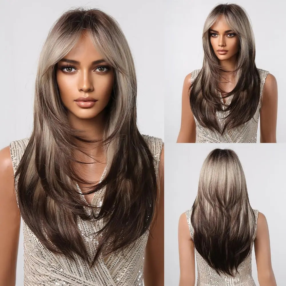 Wig with straight medium-length hair