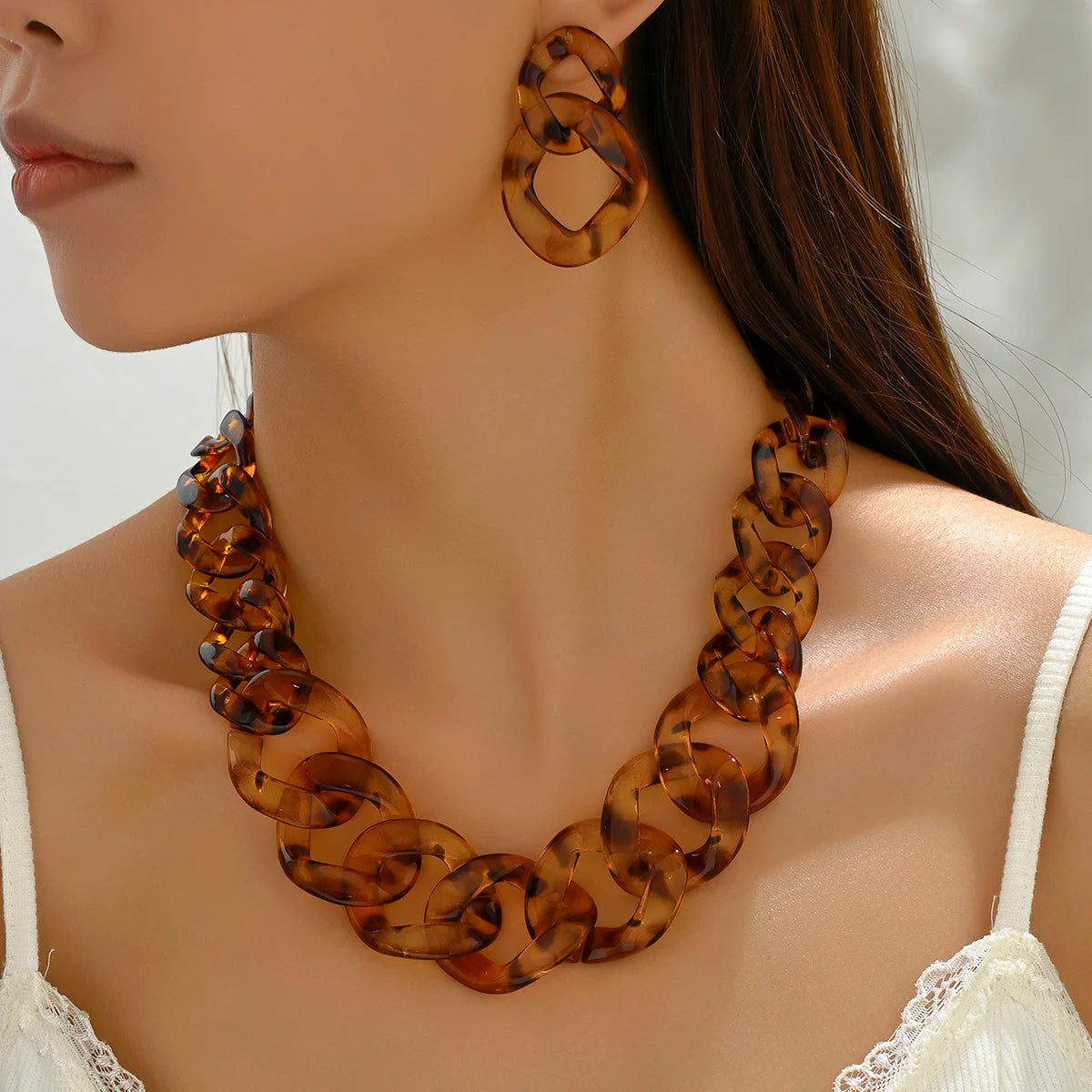 Necklace & earrings set acrylic curb chain