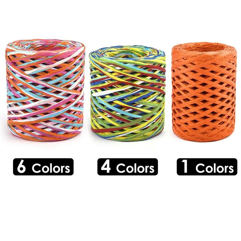 100M natural raffia paper yarn mixed colors