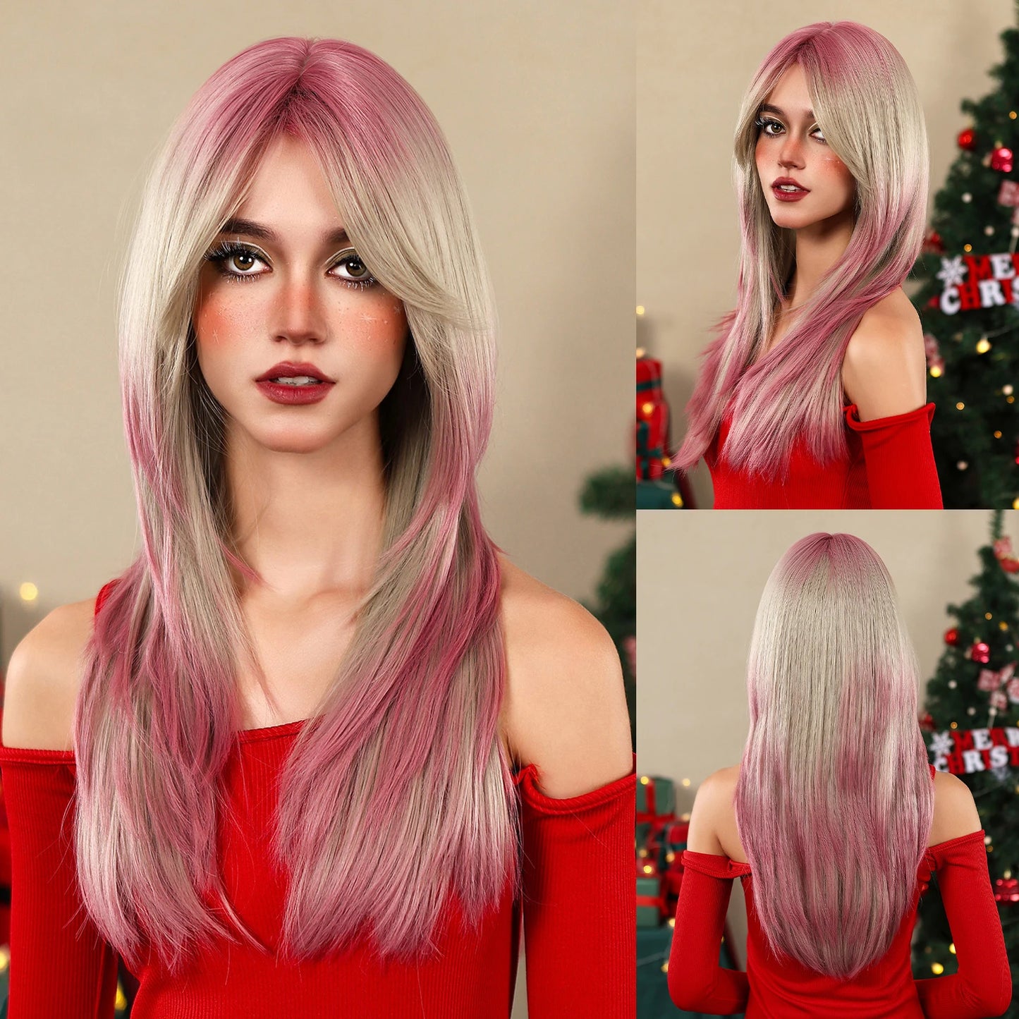 Wig with straight medium-length hair