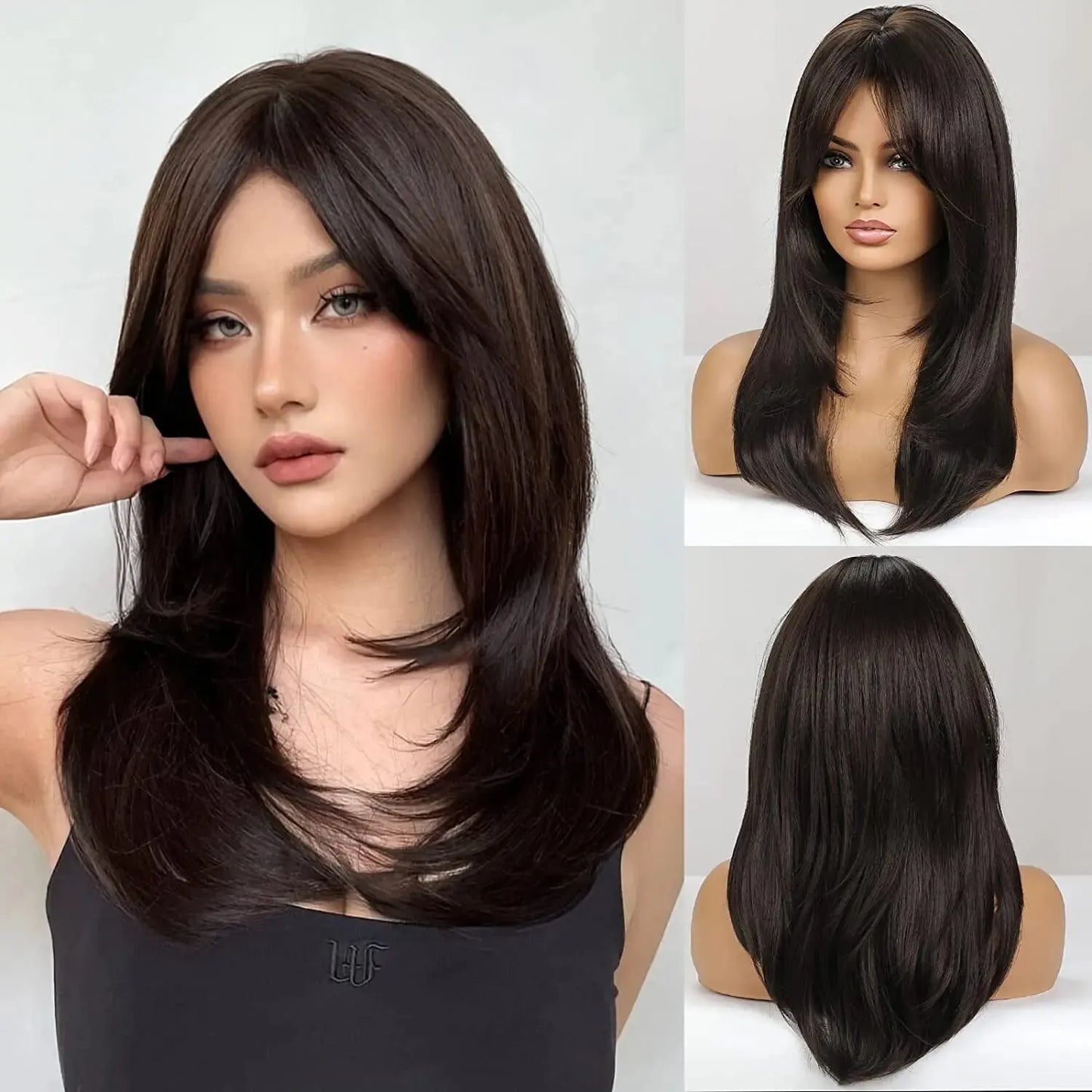Wig with straight medium-length hair