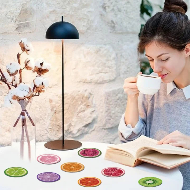8-pack set med glas underlägg diamant målning