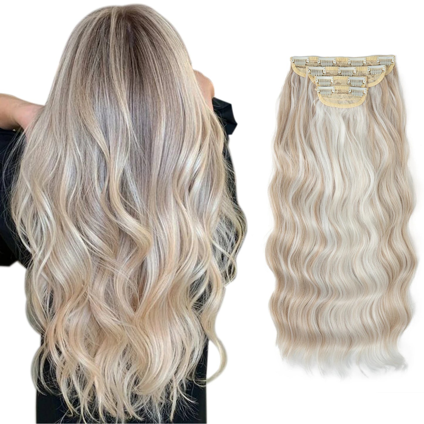 Wavy hair extensions with clips