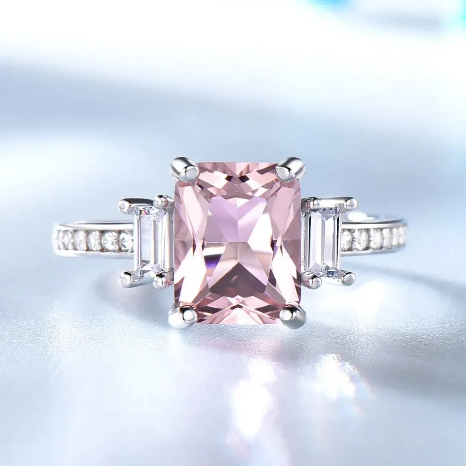 Exklusiv ring äkta silver med rosa ädelsten Morganite