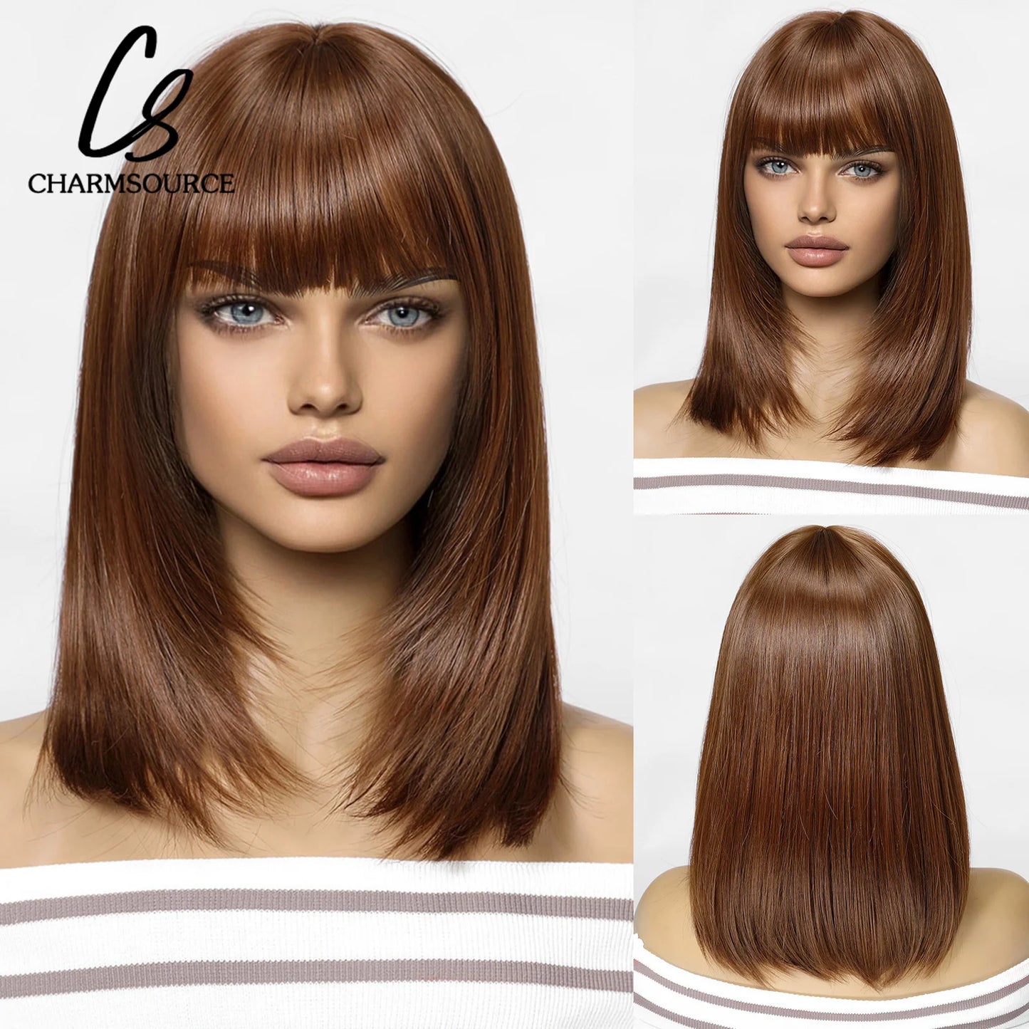 Wig with straight medium-length hair