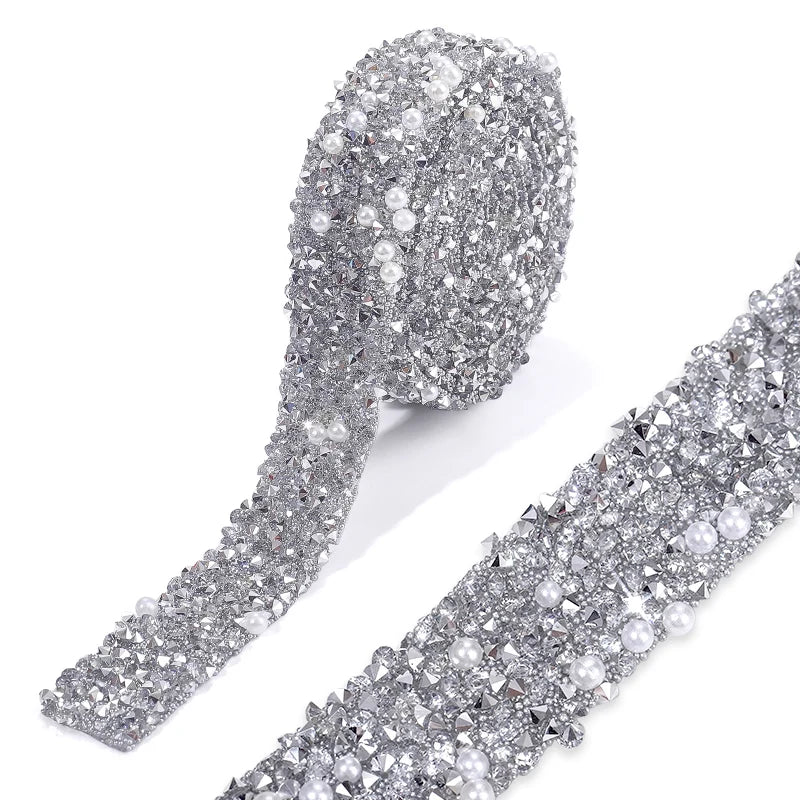 Rhinestone ribbon Hot fix