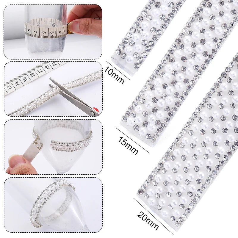 Ribbon with white pearls and rhinestones