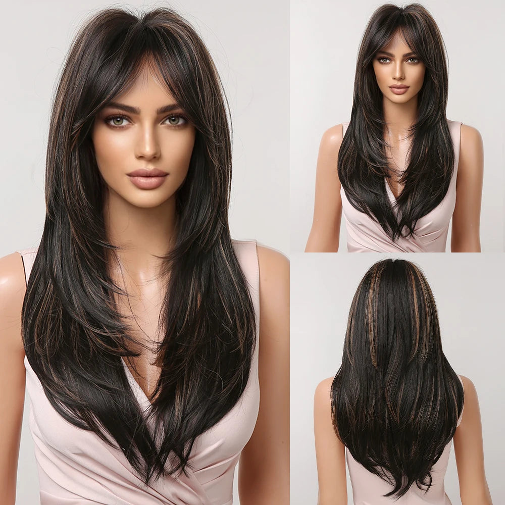 Wig with straight medium-length hair