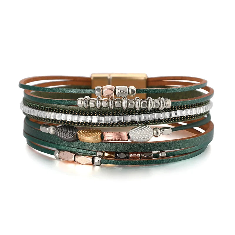 Bohemian läder armband utsmyckad med pärlor