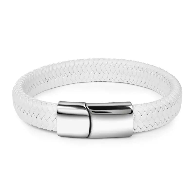 Armband vit flätad läder