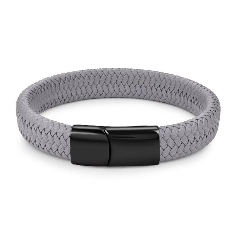 Armband vit flätad läder