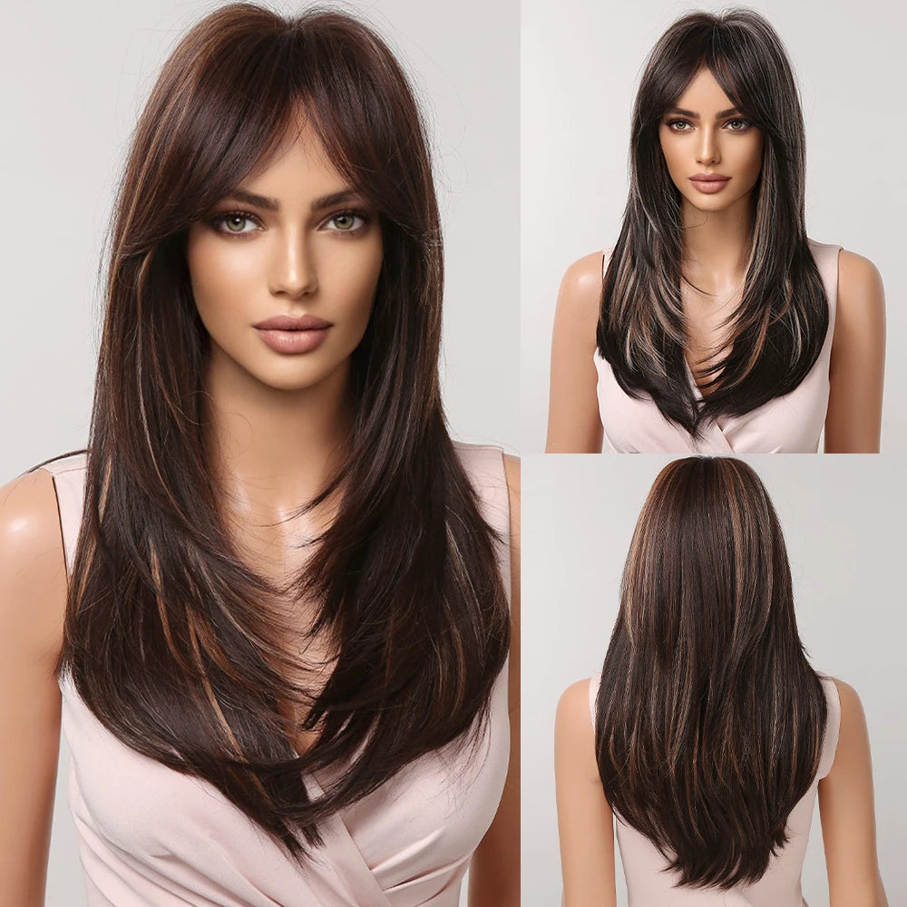 Wig with straight medium-length hair