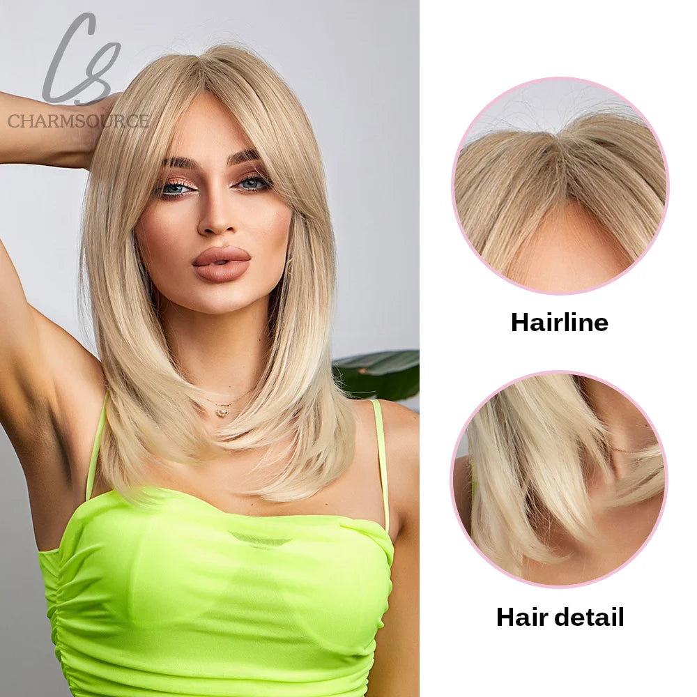 Wig with straight medium-length hair